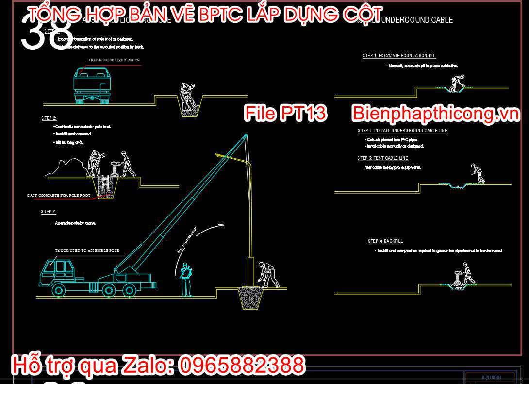 Bản vẽ biện pháp thi công móng cột điện điển hình.