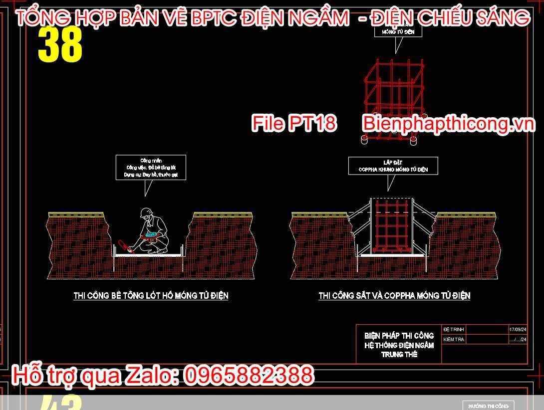 Bản vẽ thi công bê tống lót hố móng tủ điện.