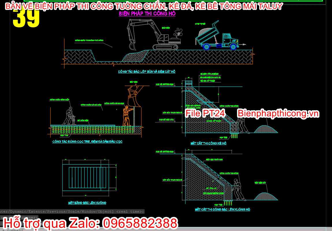 Mẫu bản vẽ bptc kè hồ cad.