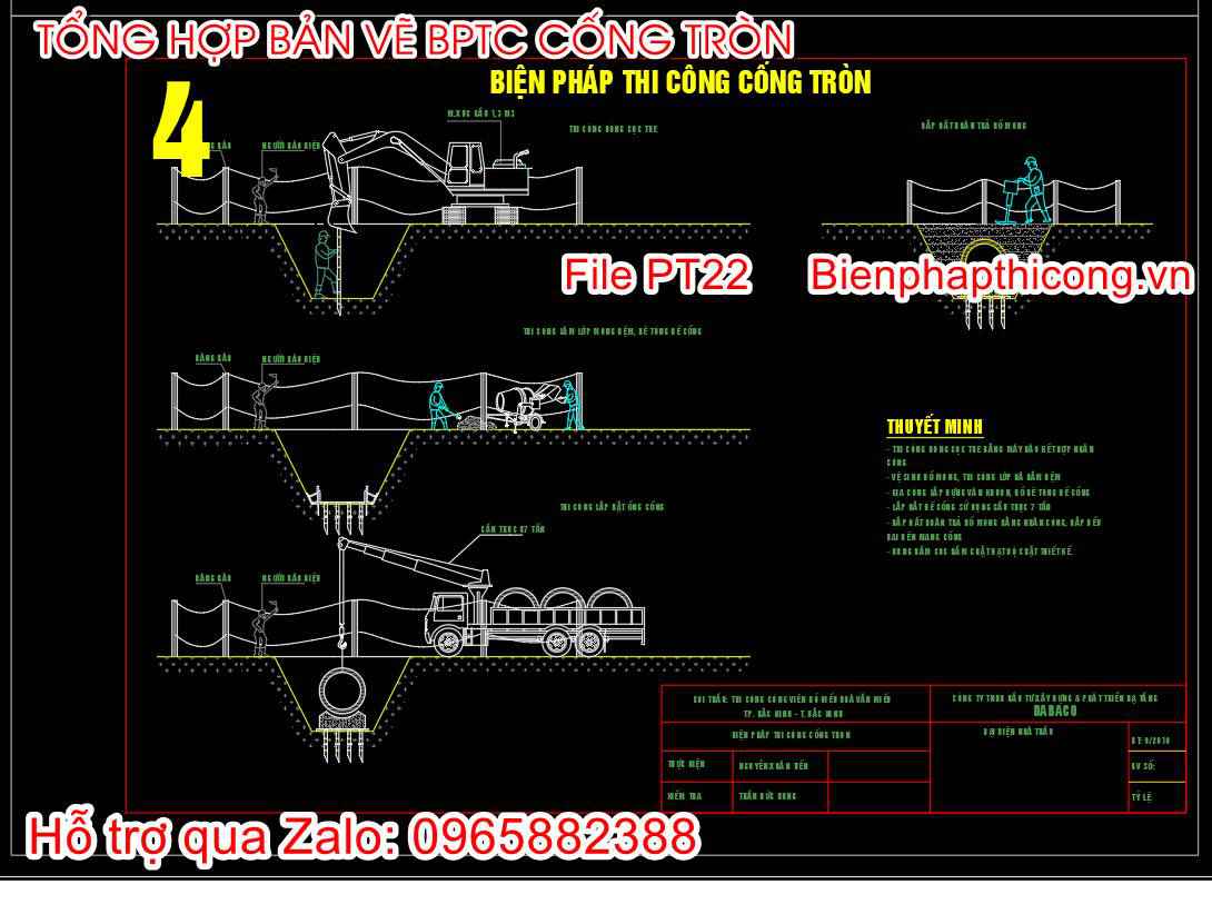 Bản vẽ biện pháp thi công cống tròn cad.