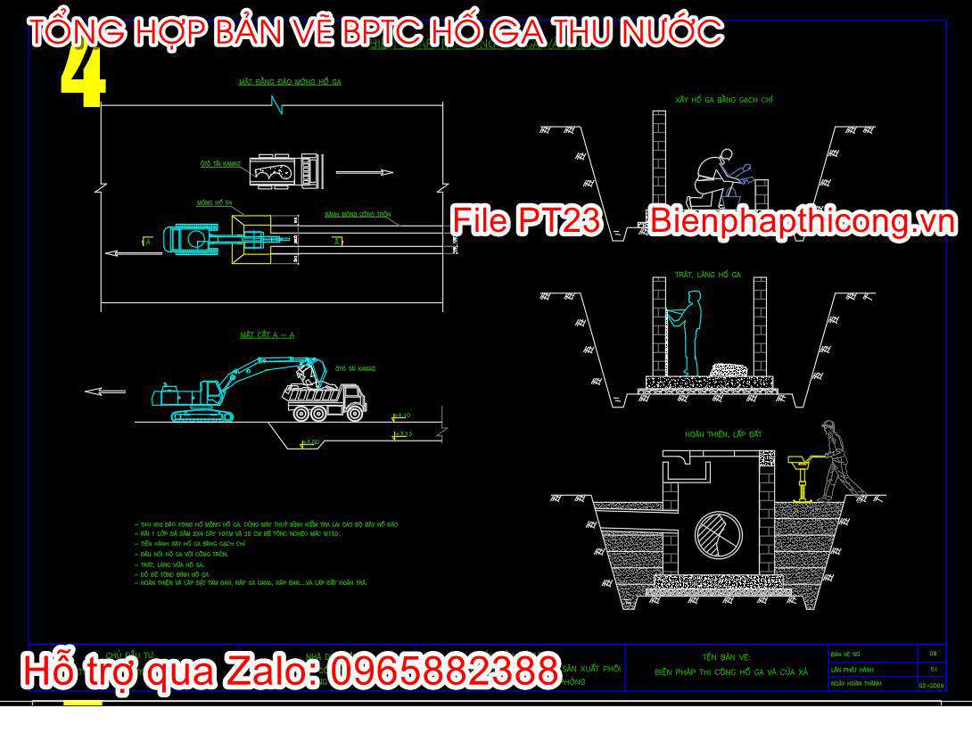 Bản vẽ biện pháp thi công hố ga và cửa xả.