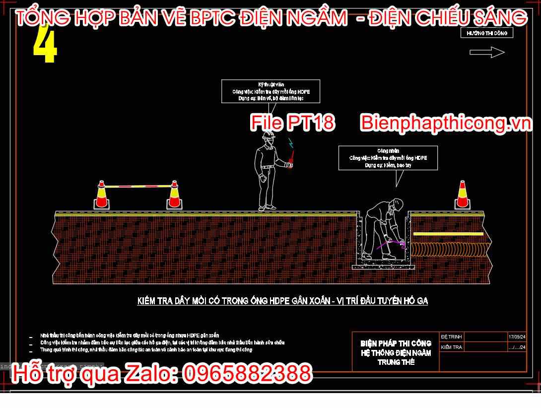 Biện pháp kiểm tra dây mồi có trong ống HDPE gân xoắn.