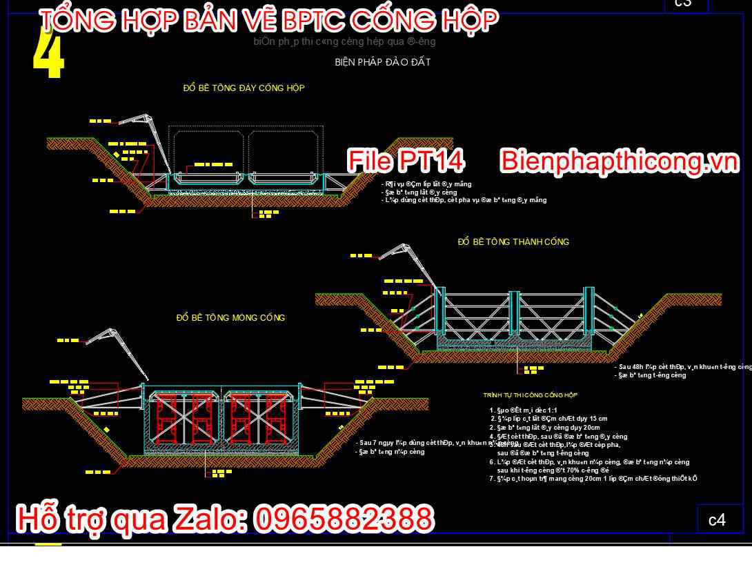 File bản vẽ biện pháp thi công cống hộp qua đường.