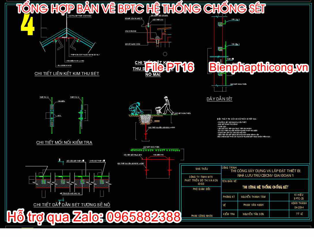 File bản vẽ biện pháp thi công hệ thống chống sét.