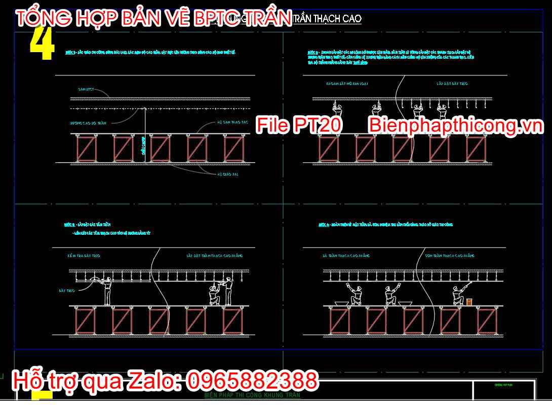 Mặt đứng thi công trần thạch cao cad.