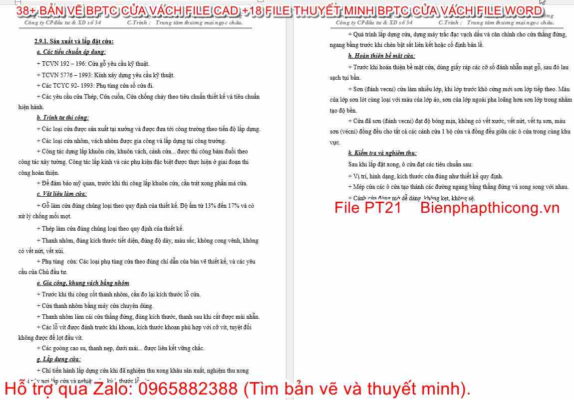 Thuyết minh biện pháp thi công sản xuất và lắp đặt cửa.