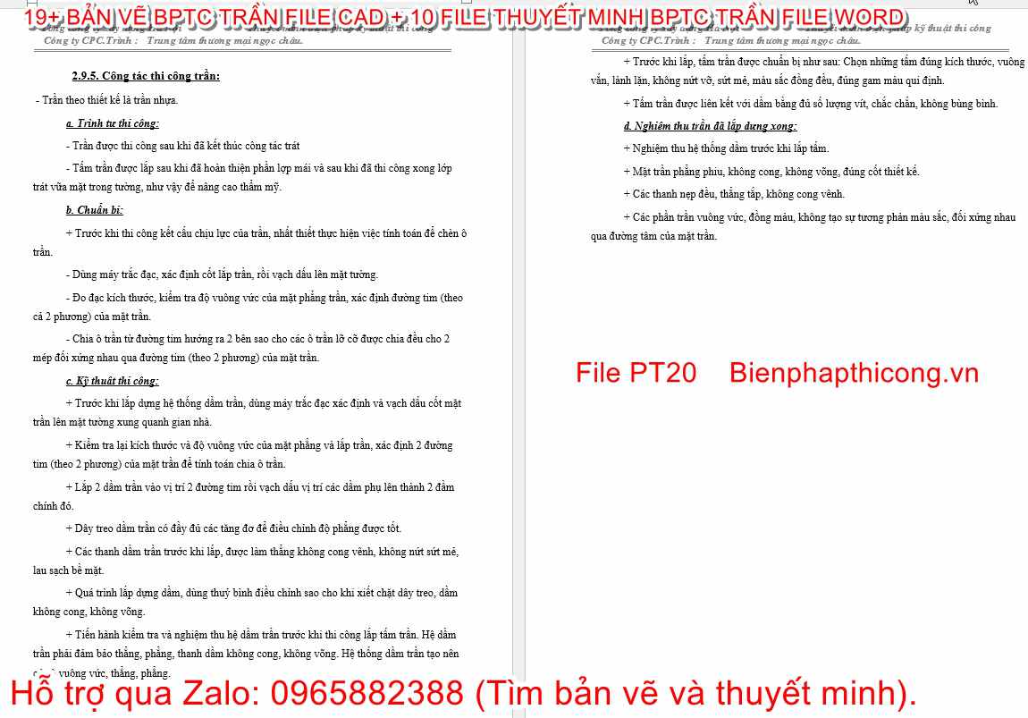 Thuyết minh biện pháp thi công trần.