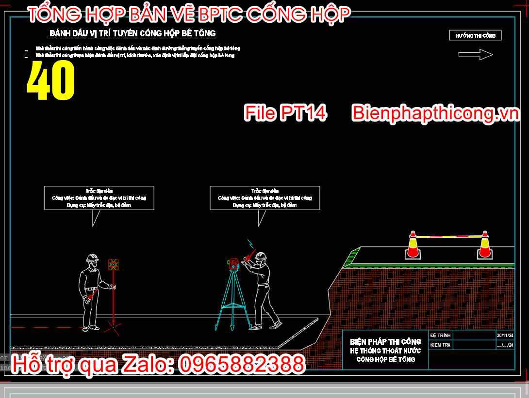 Đánh dấu vị trí tuyến cống hộp bê tông.