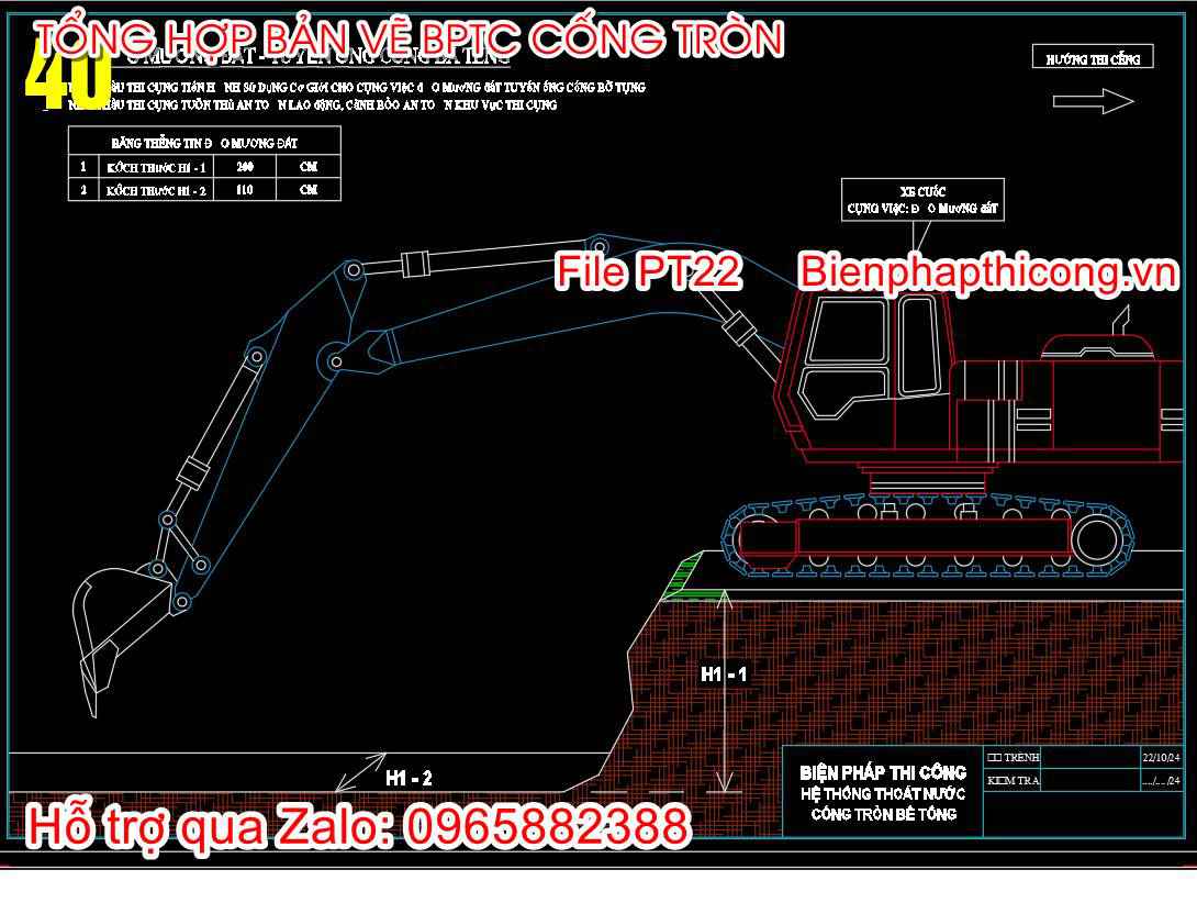 Đào mương đất tuyến cống bê tông cad.