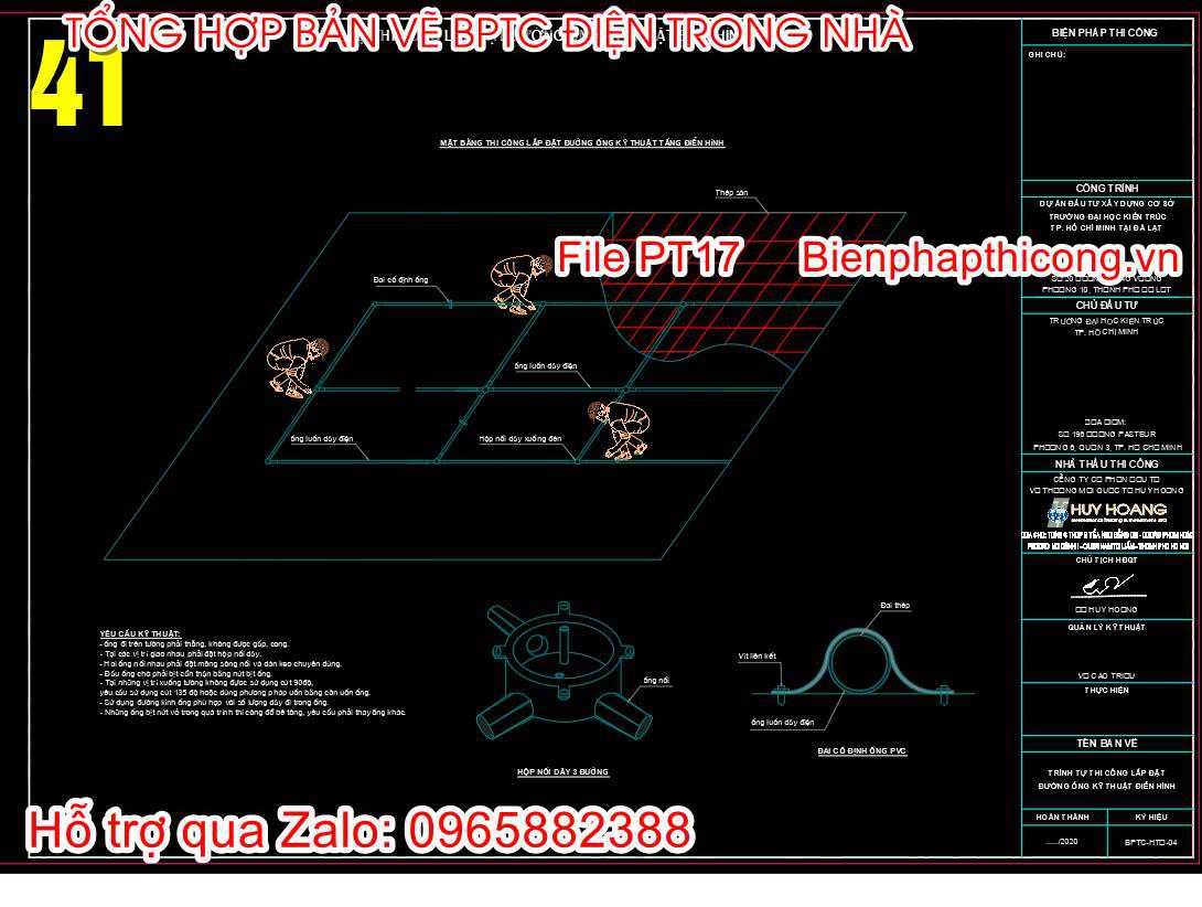 Trình tự thi công lắp đặt đường ống kỹ thuật cad.