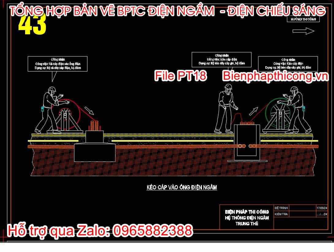 Bản vẽ biện pháp kéo cáp ống điện ngầm.
