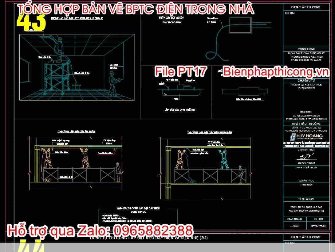 Trình tự thi công kéo dây điện điện nhẹ.
