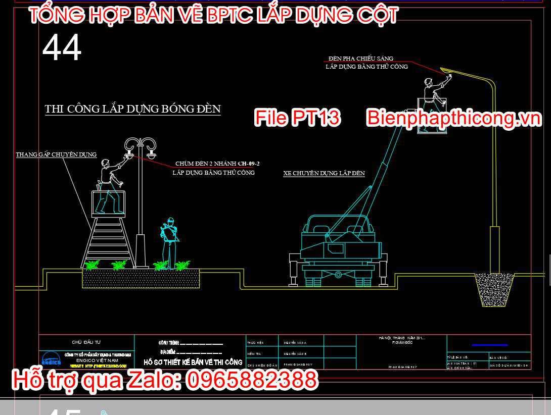 Bản vẽ biện pháp thi công lắp dựng bóng đèn.