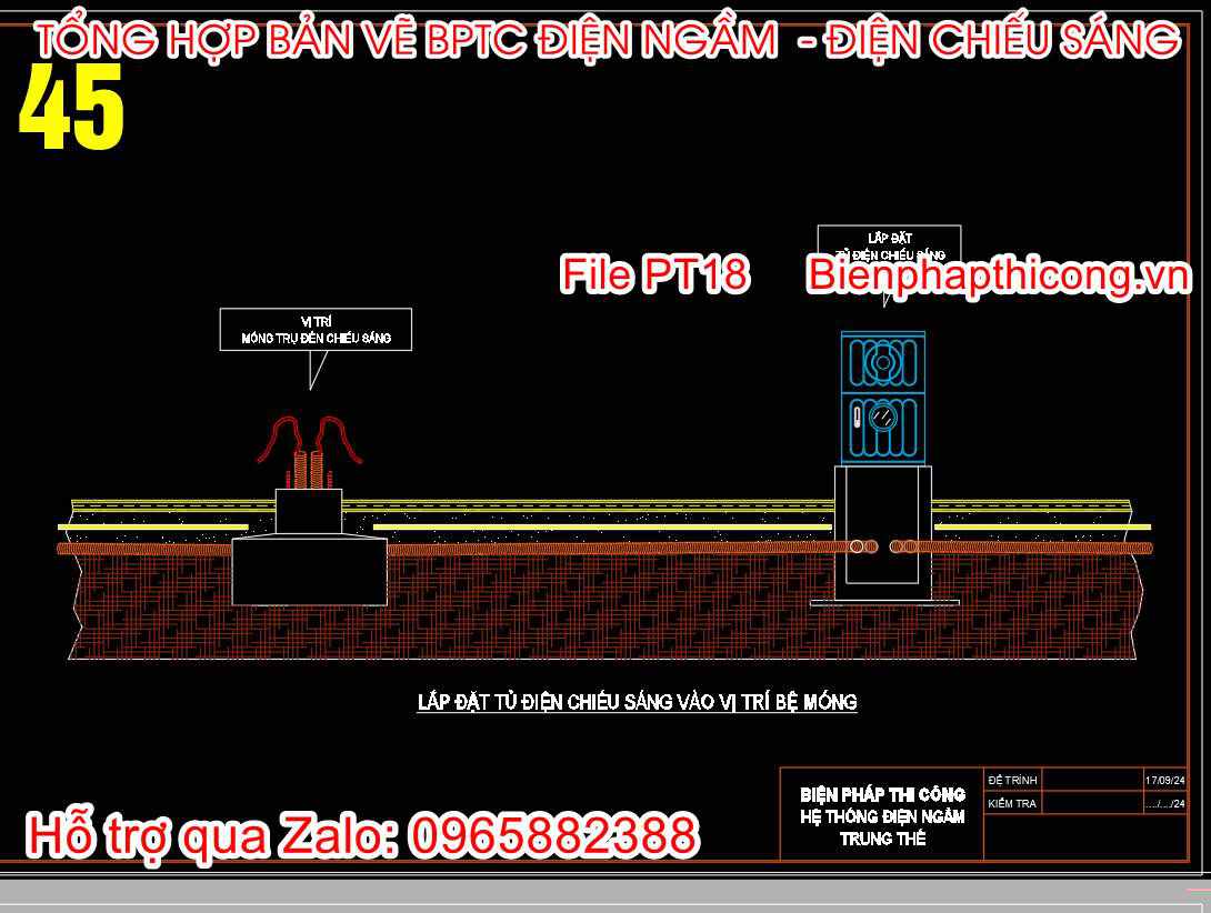 Lắp đặt tủ điện chiếu sáng vào vị trí bệ móng.