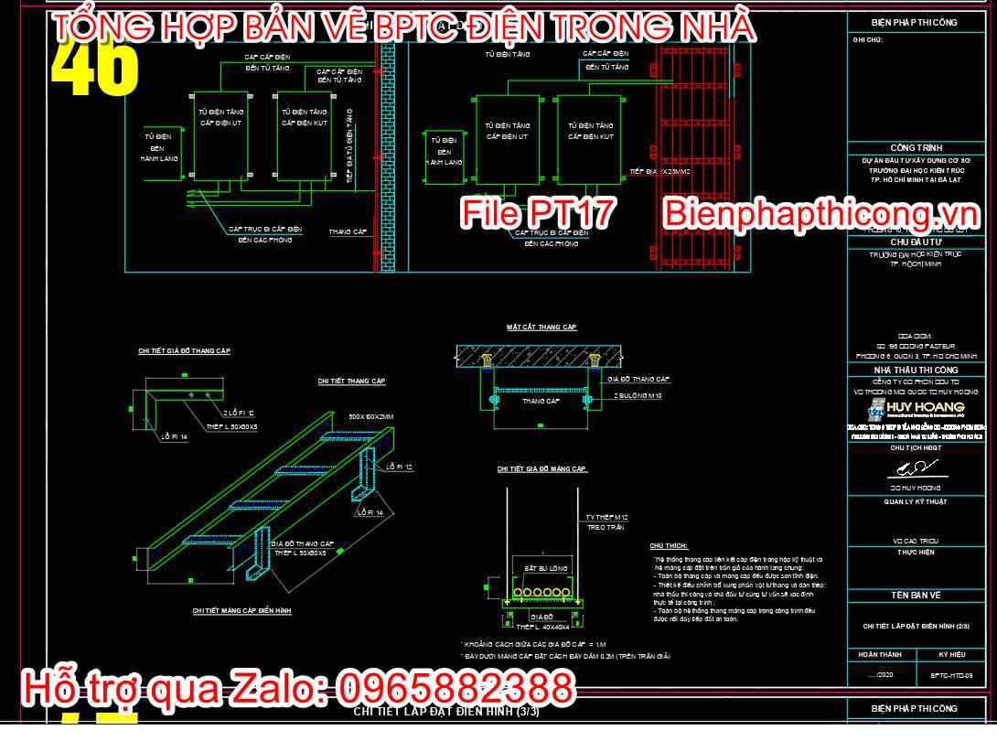 Chi tiết lắp đặt thang cap điển hình cad.