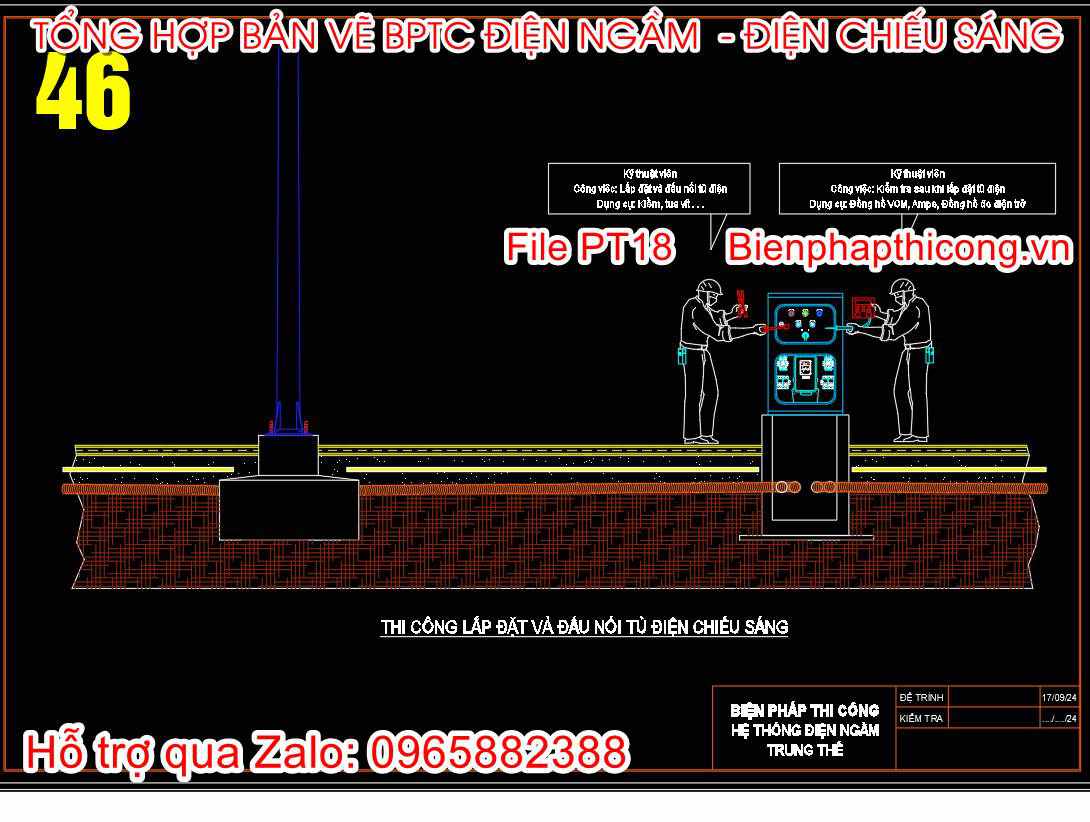 Bản vẽ biện pháp thi công lắp đặt và đấu nối tủ điện chiếu sáng.