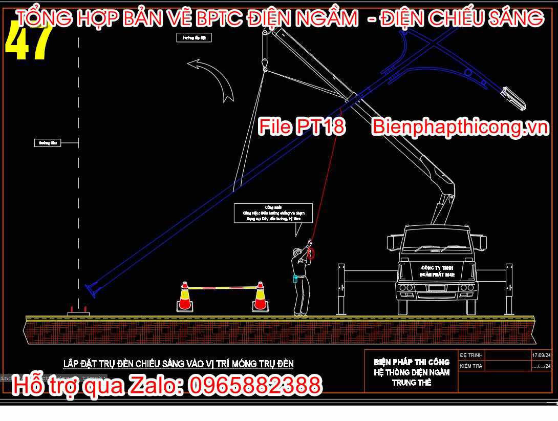 Biện pháp thi công trụ đèn chiếu sáng vào vị trí móng trụ đèn.