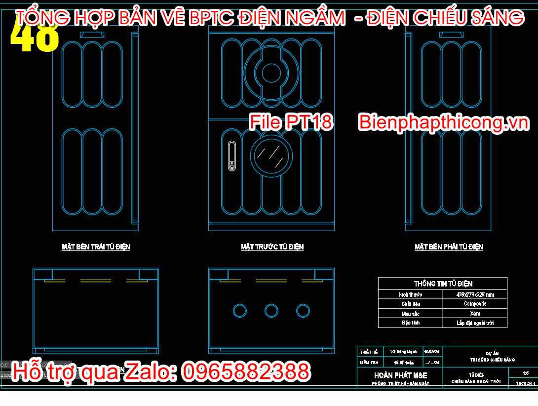 Bản vẽ chi tiết tủ điện chiếu sáng.