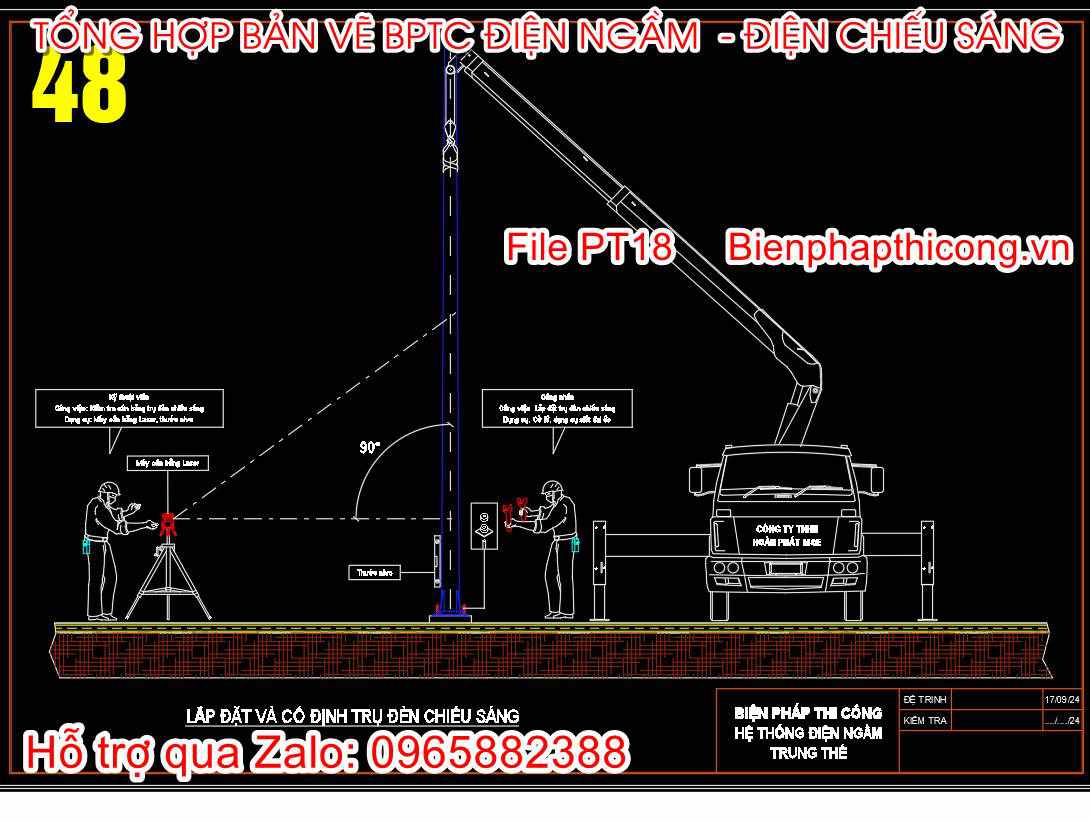 Lắp đặt và cố định trụ đèn chiếu sáng.