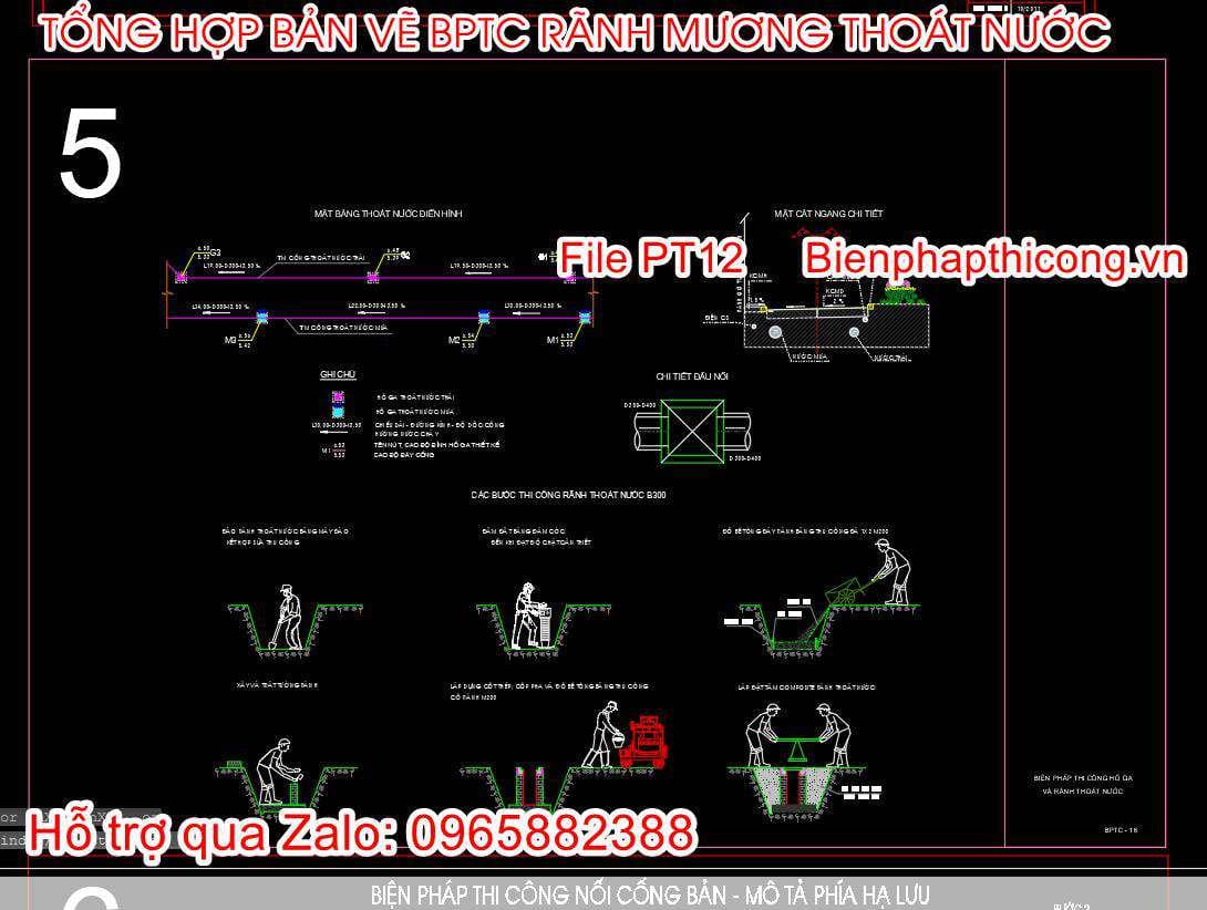 Bản vẽ biện pháp thi công hố ga và rãnh thoát nước cad.