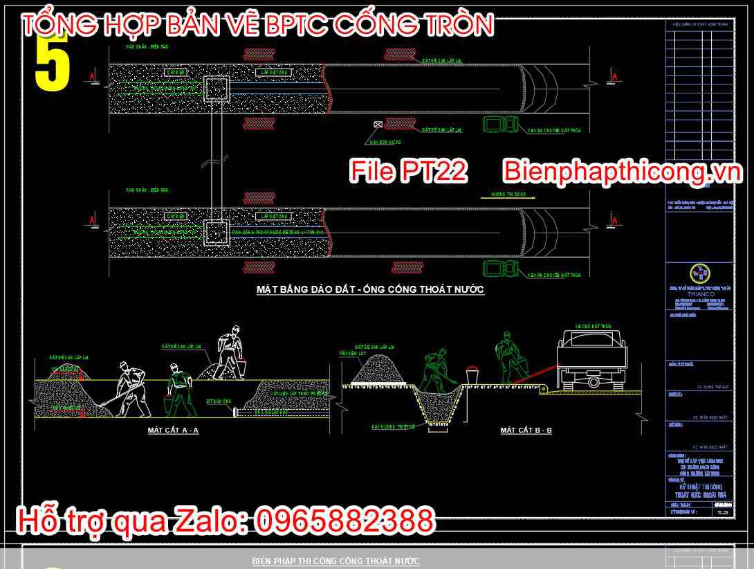 Bản vẽ mặt bằng đào đất ống cống thoát nước.