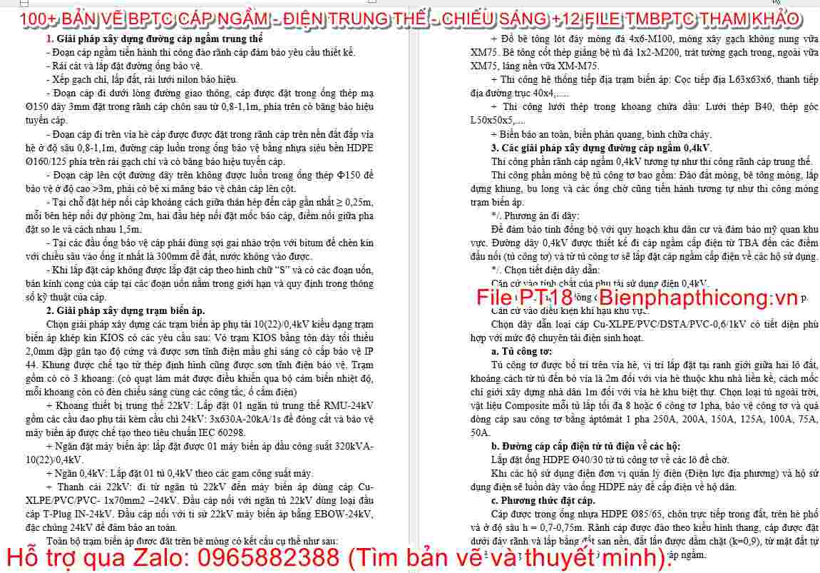Thuyết minh biện pháp đường cáp ngầm trung thế.
