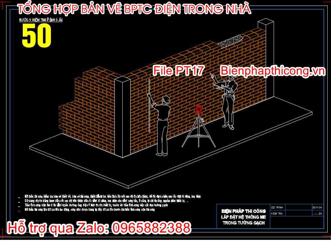 Bản vẽ bptc lắp đặt me trong tường gạch.