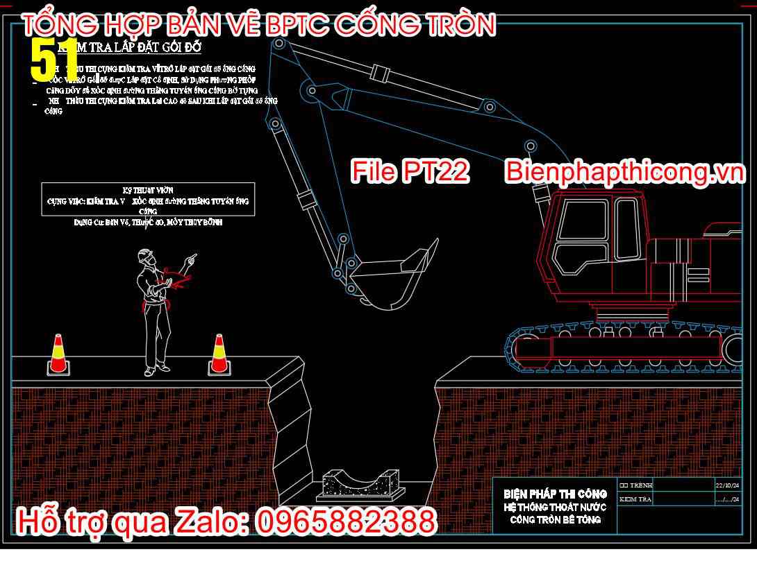 Bản vẽ biện pháp lắp đặt gói đỡ cống.