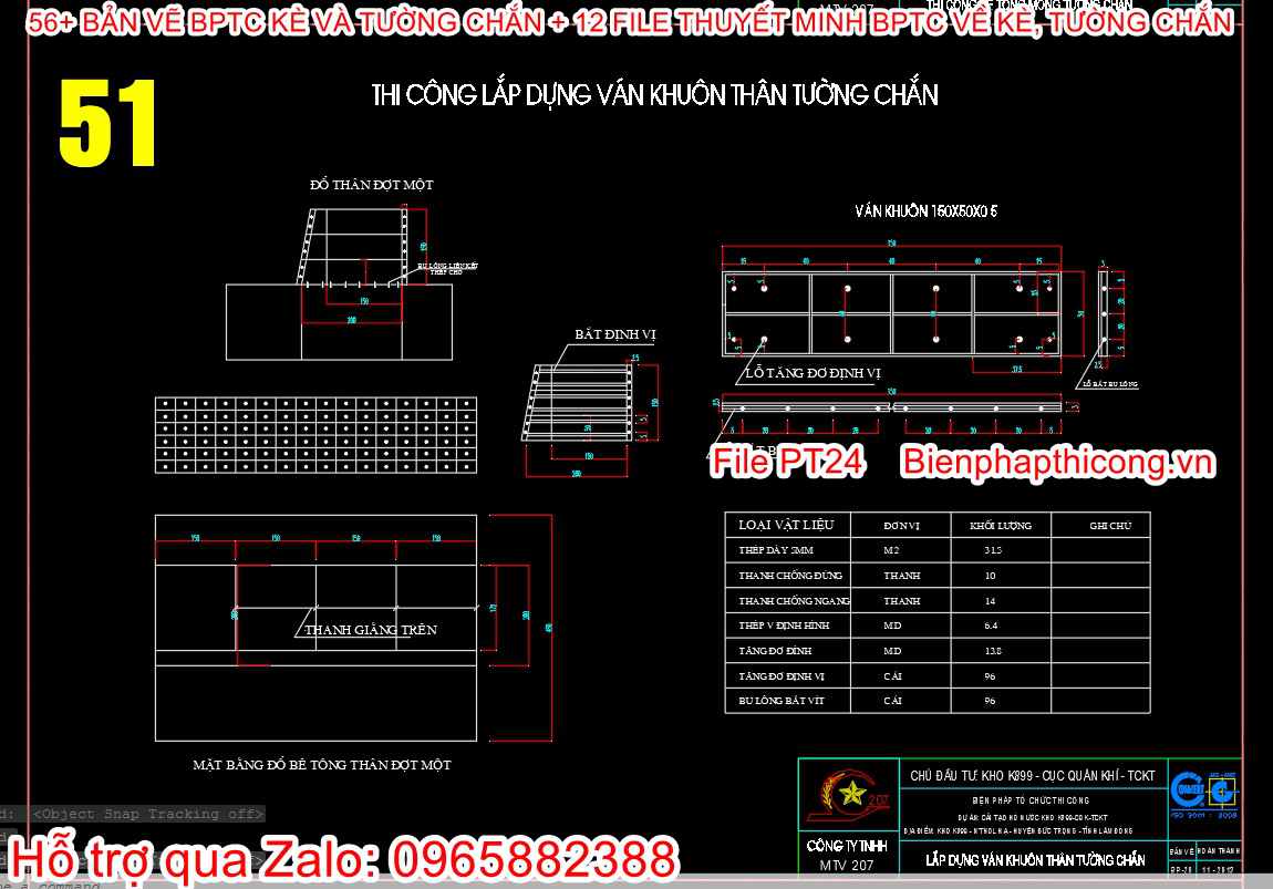 Thi công lắp dựng ván khuôn thân tường chắn.