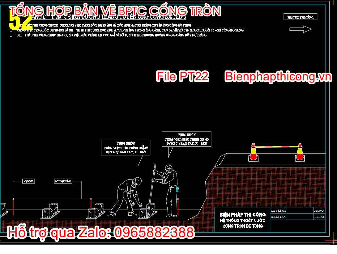 Căng dây xác định đường thẳng tuyến cống bê tông.