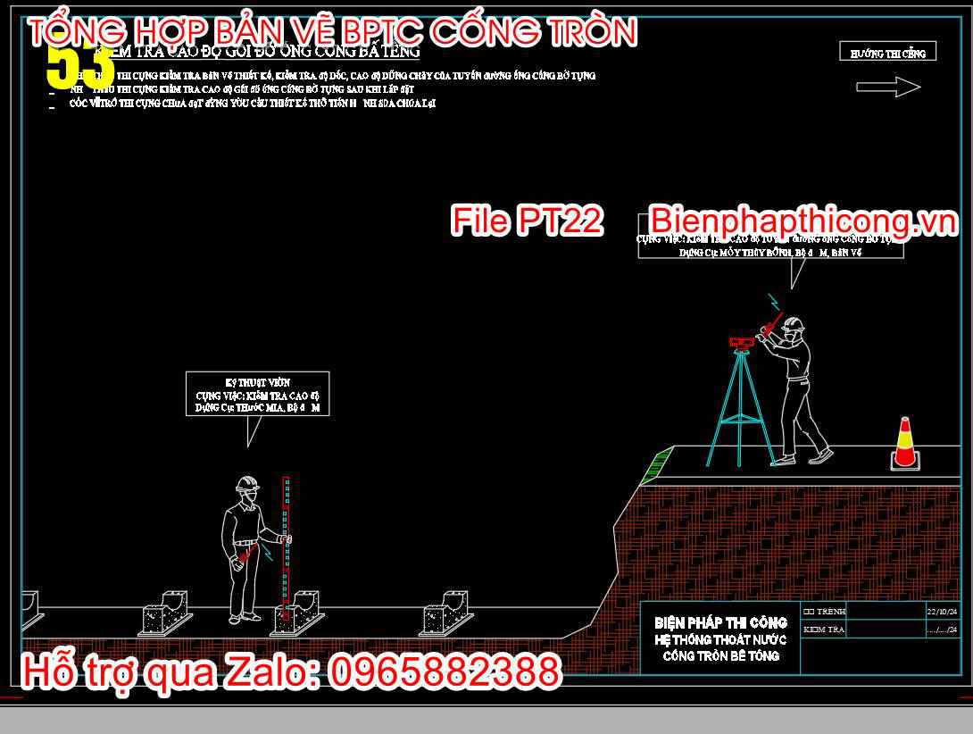 Kiểm tra cao độ gối đỡ ống cống bê tông cad.