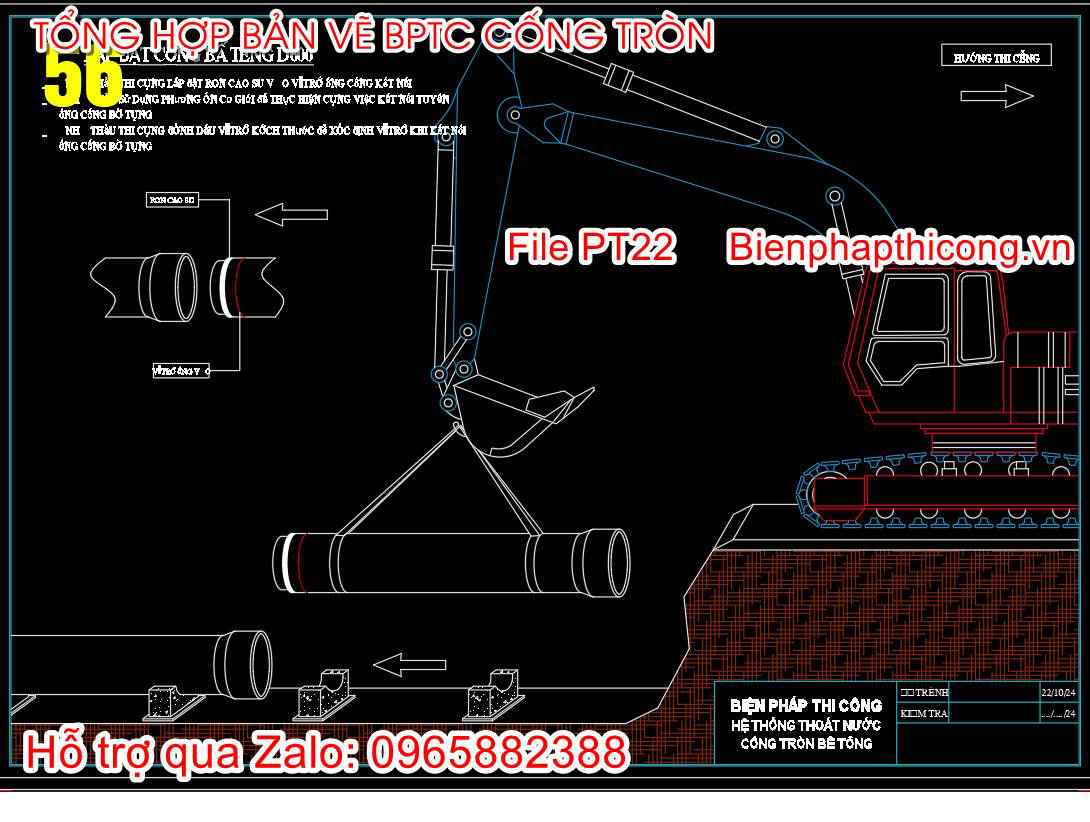 Bản vẽ biện pháp lắp đặt ống cống bê tông D600.