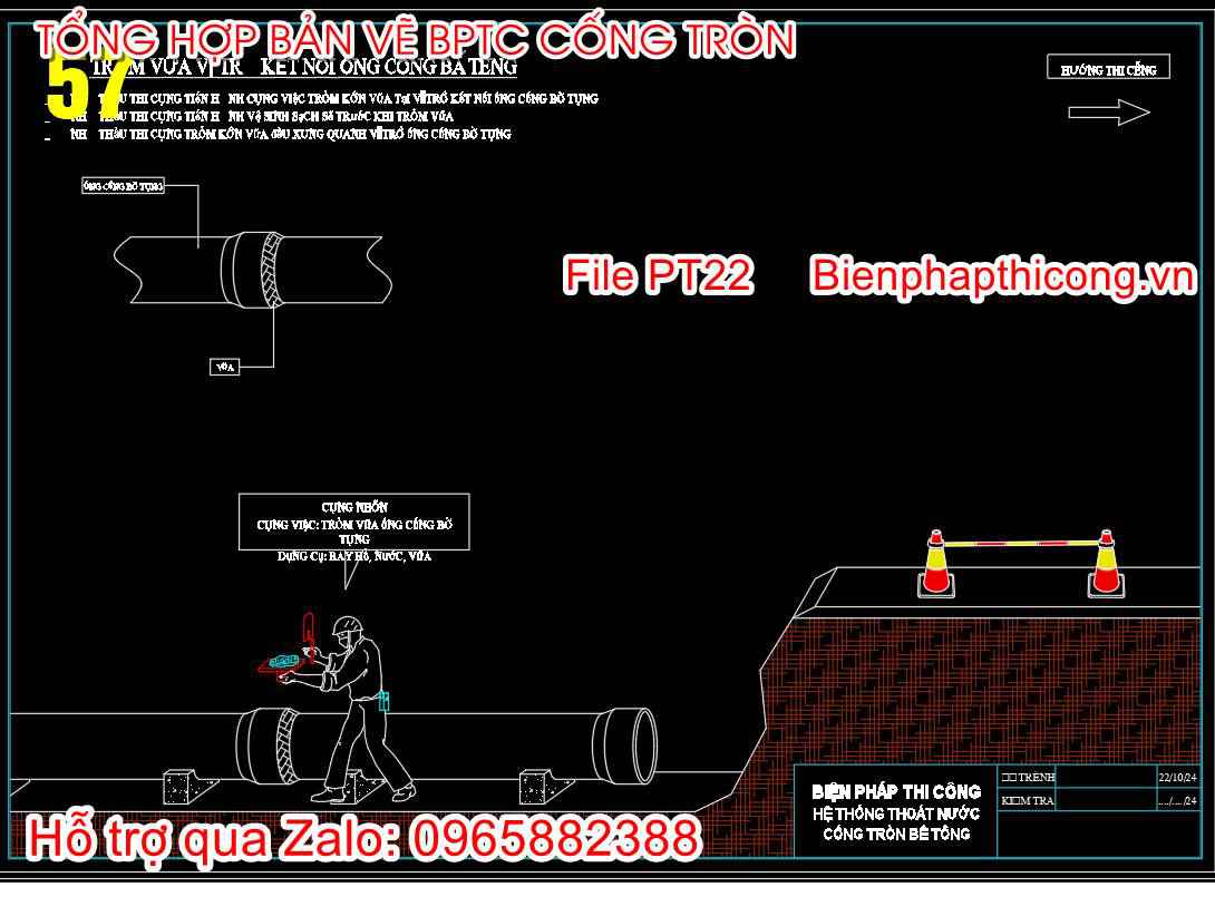 Trám vữa vị trí kết nối ống cống bê tông cad.