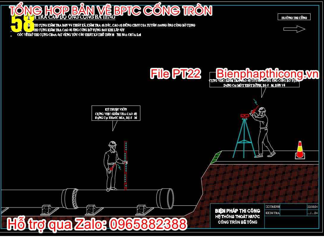 Kiểm tra cao độ ống cống bê tông cad.