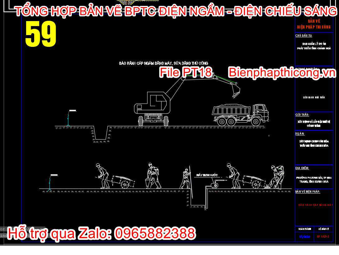 Đào rãnh cáp ngầm bằng máy sửa bằng thủ công.