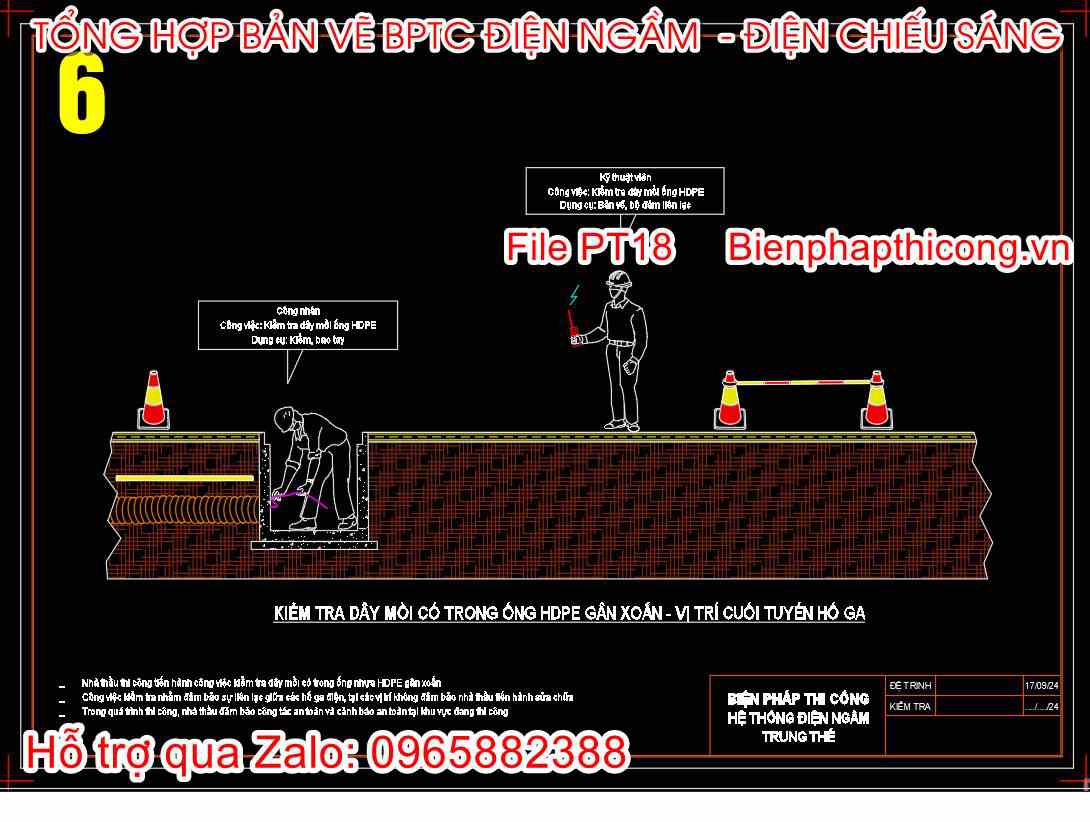 Kiểm tra dây mồi có trong ống HDPE gân xoắn.