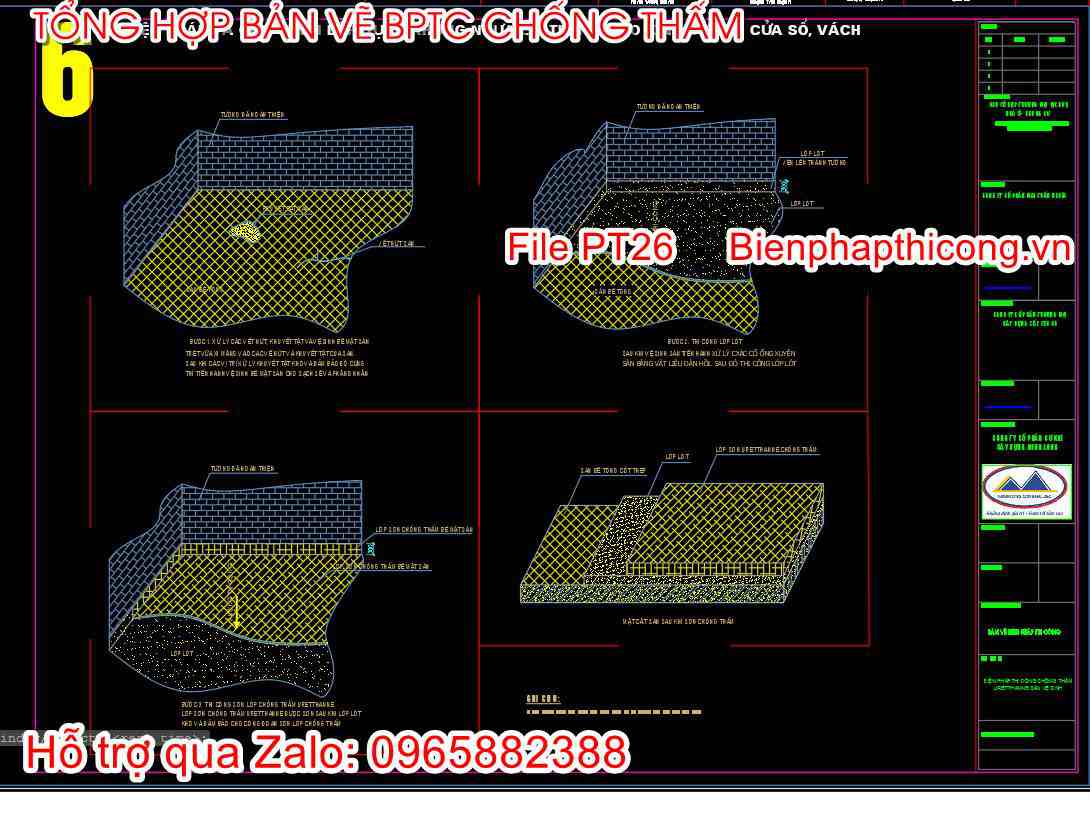 Bản vẽ biện pháp thi công chống thấm sàn vệ sinh.