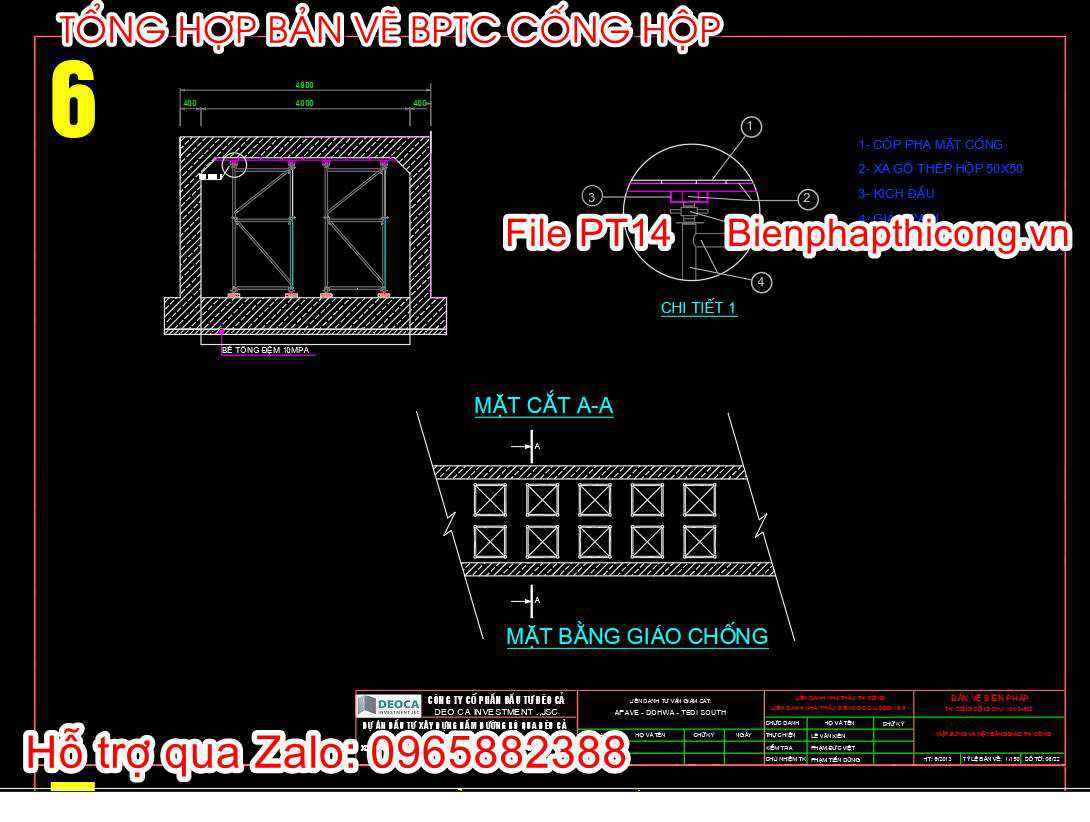 Bản vẽ biện pháp thi công giáo chống cống hộp.