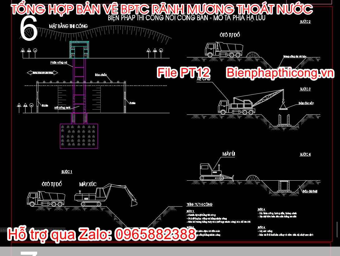 Bản vẽ biện pháp thi công nối cống bản hạ lưu.