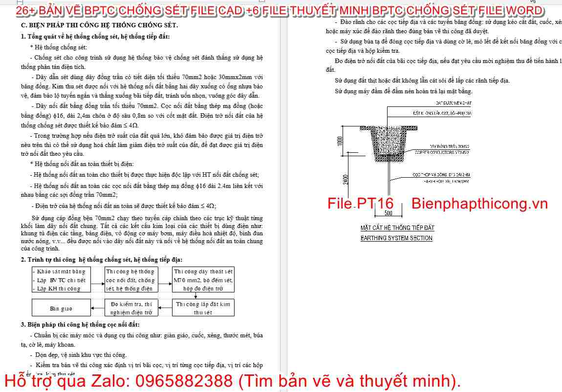 Thuyết minh biện pháp thi công hệ thống chống sét.