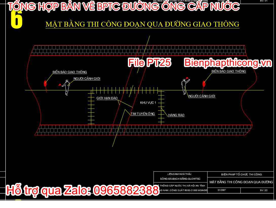 Mặt bằng thi công đoạn qua đường giao thông cad.