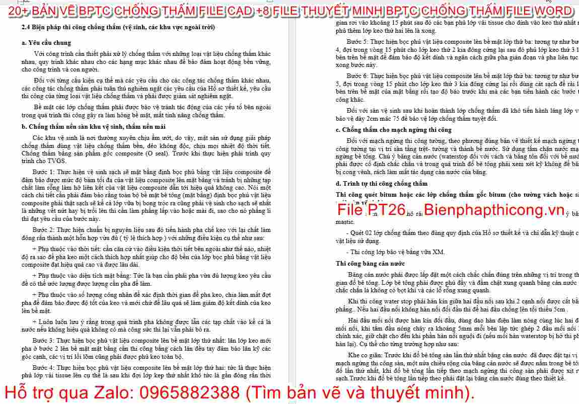 Thuyết minh biện pháp thi công chống thấm khu vực ngoài trời.