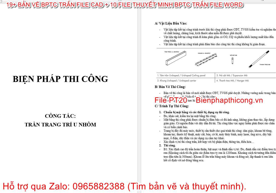 Thuyết minh biện pháp thi công trần trang trí U nhôm.