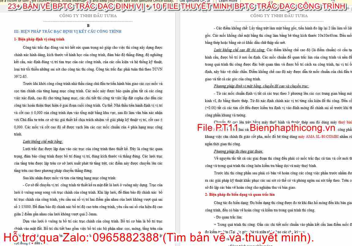 Thuyết minh biện pháp trắc đạc định vị kết cấu.