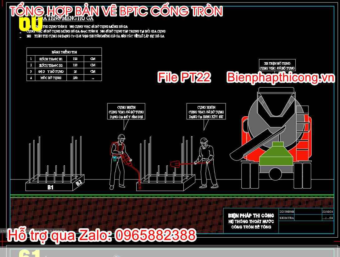 Đổ bê tông móng hố ga cad.