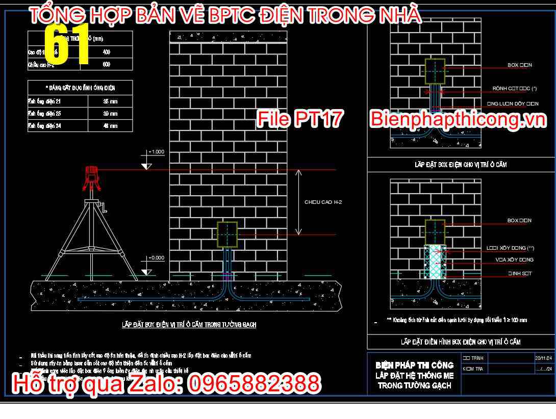 Lắp đặt box điện vị trí công tắc.