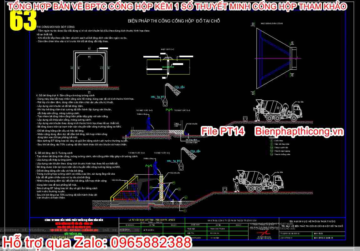 File cad biện pháp thi công cống hộp đổ tại chỗ.