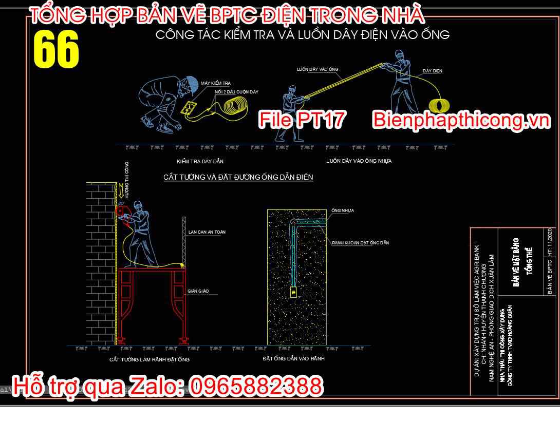 Công tác kiểm tra và luồn dây điện vào ống.