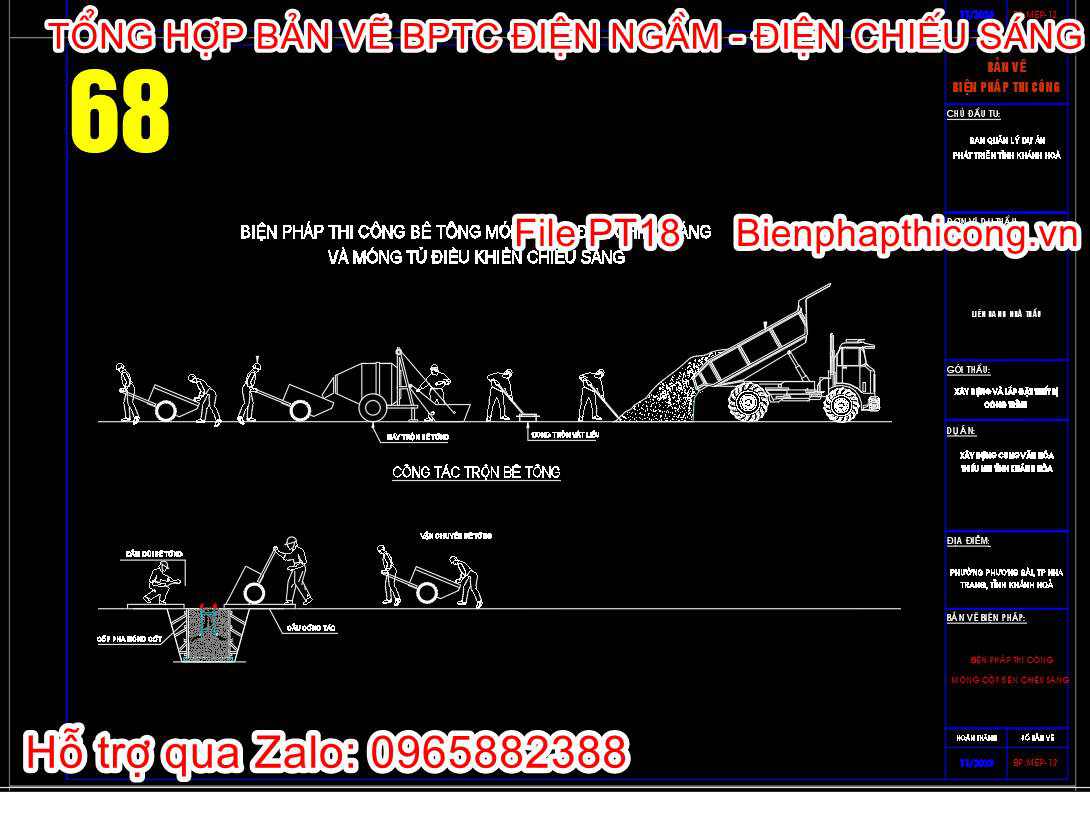 Đổ bê tông móng cột đèn chiếu sáng.