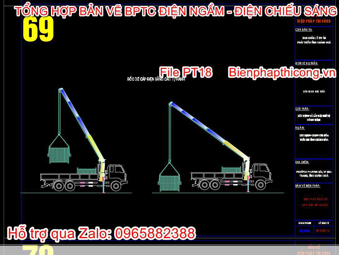 Bốc dỡ cáp điện bằng cẩu tự hành.